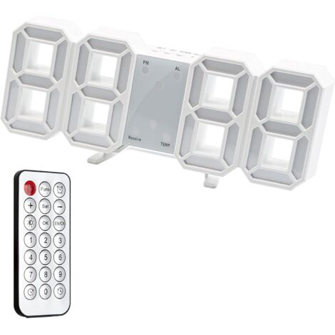Lntyq 3D-LED-Digitalwanduhr, leuchtender Wecker, geräuschlos, Schlummerfunktion, einstellbare Helligkeit, 12/24-Stunden-Datums-/Temperaturanzeige, für Büro, Küche, Wohnzimmer, Schlafzimmer, 24 cm, mit