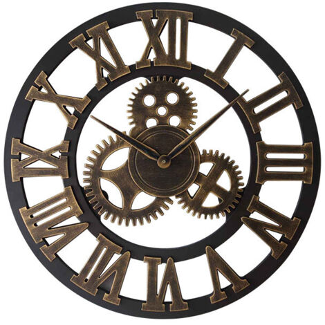 Lntyq 3D-Uhr-Wandgemälde „Grand Engrenages Or“, 30 cm, Holz-Vintage-Stil, industrielle Pendel-Wandgemälde, Chiffre Romain, Steampunk-Dekor für Salon, Bar, Restaurant