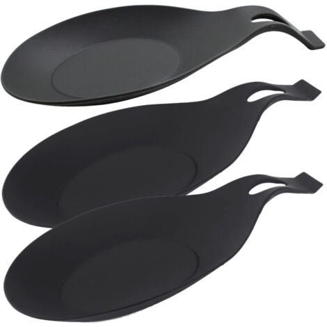 Lntyq 3er-Set Silikon-Löffelablagen, Küchenutensilienhalter, hitzebeständige Löffelhalterung, Löffelkissen für Zuhause und Restaurant (Schwarz)