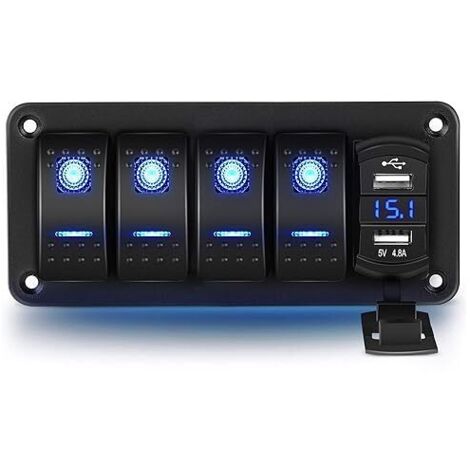 Lntyq 4-Gang-Wippschalter-Panel, 12 V/24 V, wasserdichter Wippschalter mit zwei USB-Ladebuchsen für Autos und Boote