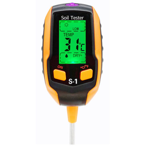 Lntyq 4-in-1-Feuchtigkeitsmessgerät – digitales LCD-Display – Pflanzentemperatur/Bodenfeuchtigkeit/pH-Wert/Sonnenlichtintensität – Bodentester für Gartenarbeit, Landwirtschaft, 31,7 x 5,7 x 2,8 cm