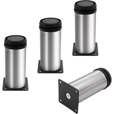 Lntyq 4 Möbelbeine, Sofabein, Tischbein aus Metall, verstellbare Möbelbeine aus gebürstetem Edelstahl, höhenverstellbare Tischbeine, Gesamthöhe 100 mm