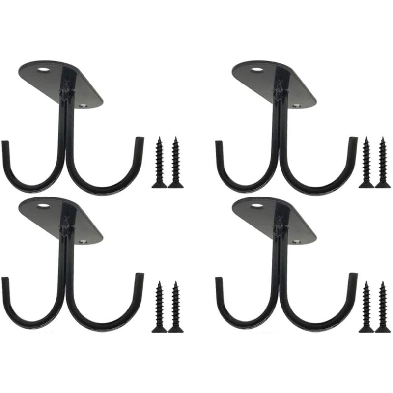 Lntyq - 4 pcs Porte Tasse Suspendu, Porte-Gobelet à Café Métal Noir Rack 2 Crochets, pour Ranger et Suspendre Les Ustensiles de Cuisine