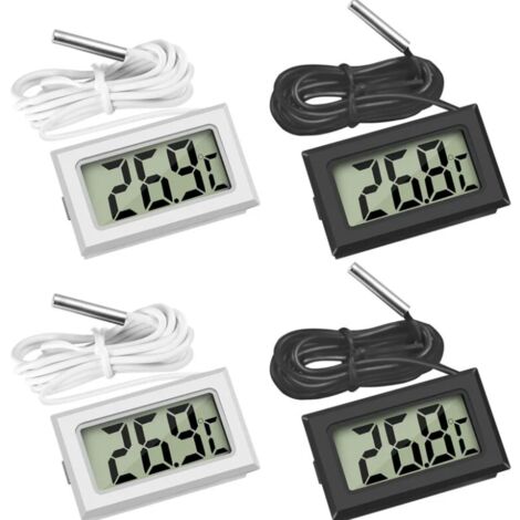 Lntyq 4 Pcs Thermomètre Réfrigérateur ,Thermomètre LCD Numérique avec Sonde Étanche pour Réfrigérateur Congélateur Aquarium (Lot de 2 Noir et 2 Blanc)