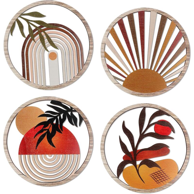 4 Pièces Décoration Murale Bohème en Bois Décoration Murale de Salon Suspendue Décoration Murale Moderne en Bois Salon Pour Mural Art Déco Chambre à