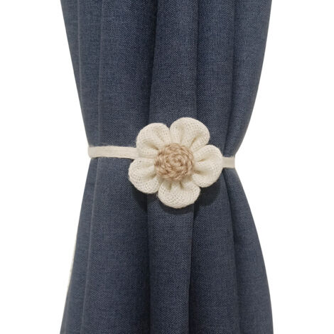 Lntyq 4 Pièces Embrasse pour Rideaux, Camellia Réglable Belles Embrasses de Rideaux avec Corde de Fleurs Boho Décoration pour pour Salon Salle Chambre Bureau, Beige