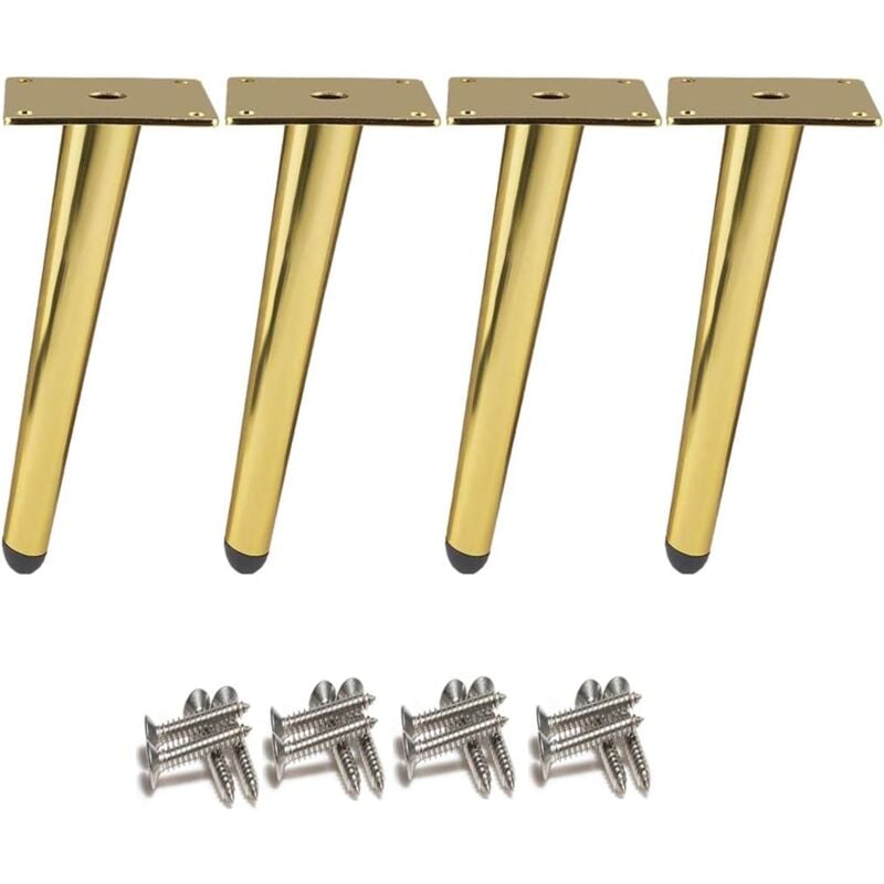 Lntyq - 4 pièces Pieds de table obliques Pieds d'armoire en métal, Pieds de meubles de cône, D'or, 15 cm de hauteur, Base silencieuse antidérapante