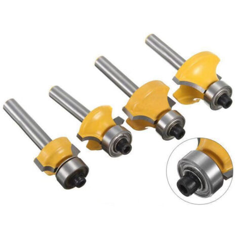 Lntyq 4 Stück Holzbearbeitungs-Rundfräser, Hartmetall-Eckenrundungsfräser, Schnittradius 1/2 Zoll, 3/8 Zoll, 1/4 Zoll, 1/8 Zoll Senker, Viertelrundungskantenfräser, Tischlerwerkzeug