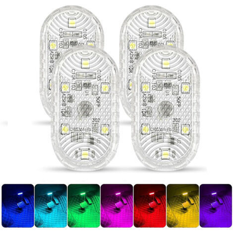 Lntyq 4-teilige RGB-Innenbeleuchtung fürs Auto, 7-farbige LED-Touch-Lampe, wiederaufladbare USB-Deckenleuchte