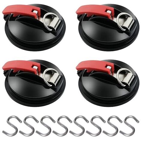 Lntyq 4-teiliger Saugnapf-Anker mit Zurrhaken-Befestigung, 8 S-förmige Haken, Markisen-Saugnapf-Befestigungshaken für Auto-Seitenzelte, Camping-Planen-Zubehör