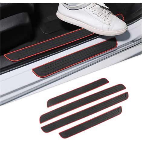 Lntyq 4-teiliger Türschwellenschutz, universeller Auto-Türschwellenschutz, Autotürschwellenaufkleber, schmutzabweisende Autotürstangen aus weichem Gummi-PVC (rot/weiß)