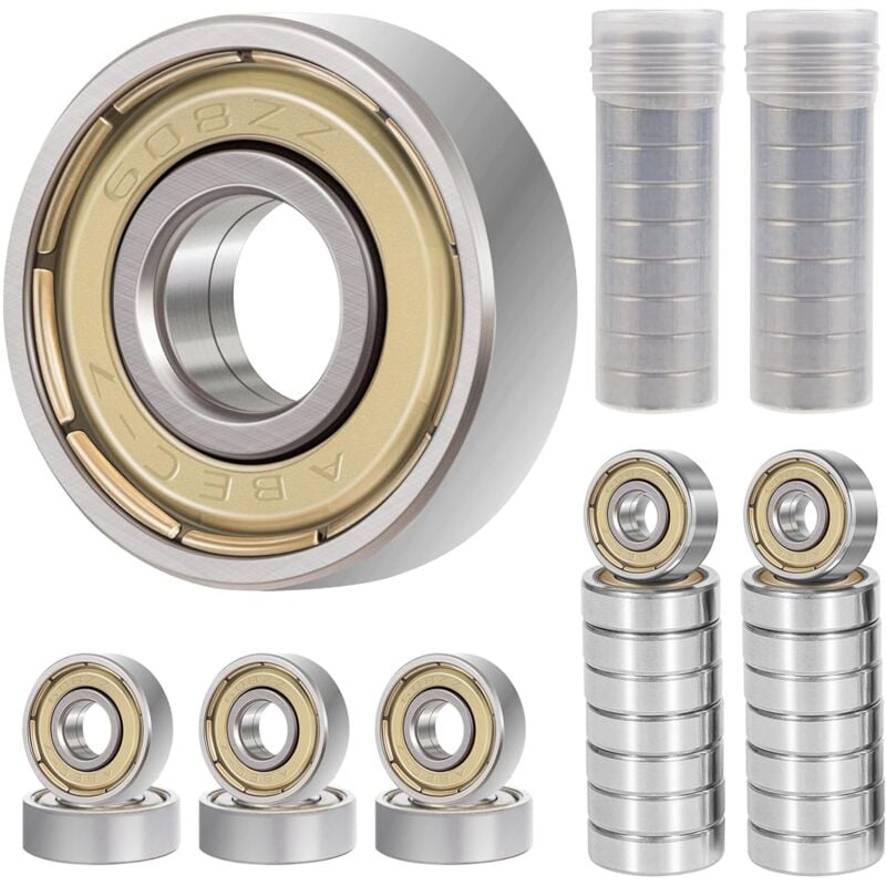 Lntyq - 40 Pièces 608ZZ Roulements à Billes Miniatures à Rainure,Durable Roulement a Bille,Acier au Carbone Métal Bearings,pour Planches à