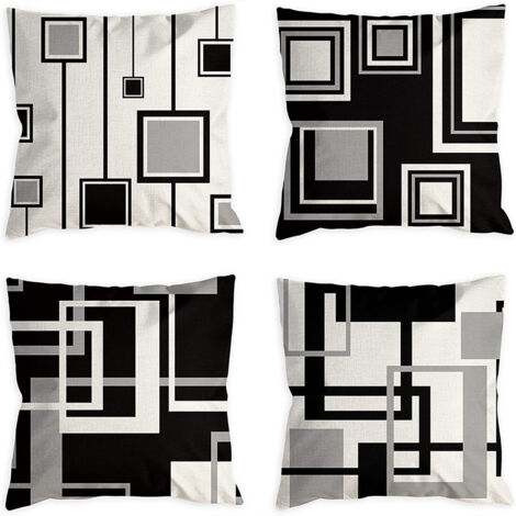 Lntyq 45 x 45 cm, 4er-Set, schwarz-weißer Kissenbezug, modernes geometrisches Muster, weicher, kurzer Plüsch, quadratischer Kissenbezug, Heimdekoration für Schlafzimmer, Wohnzimmer, Sofa, Balkon, Terr