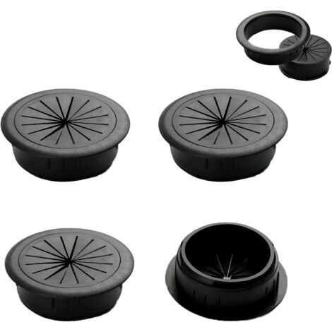 Lntyq 4er-Pack flexible Kabeldurchführungen für den Schreibtisch, 50 mm Öffnung, Werkzeuge zum Ordnen und Sortieren von Datenkabeln, Kabeldurchführungen aus Metall für Schreibtisch und PC (schwarz)