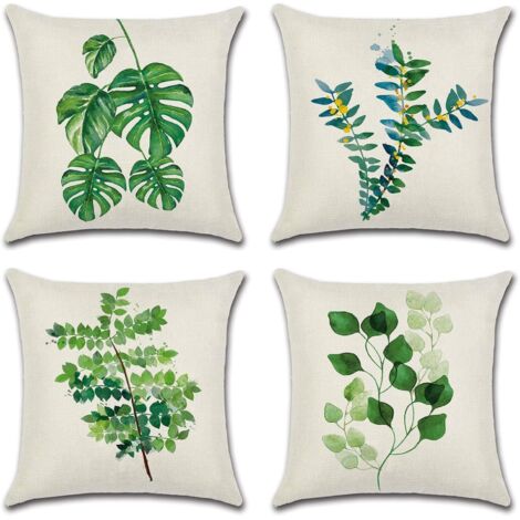 Lntyq 4er-Pack Kissenbezüge 18 x 18, quadratische dekorative Kissenbezüge für den Garten im Freien, Wohnzimmer, Sofa, Bauernhaus, nur Kissenbezug (grüne Blätter)