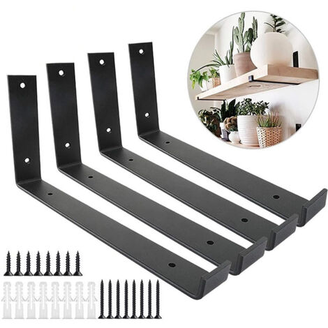 Lntyq 4er-Pack schwarze Regalhalterungen, robuste rustikale schwebende Halterungen, industrielle Eisenregale – für DIY-Metallwanddekoration, Wohnzimmer, Küche, Schlafzimmer, Badezimmer (10 Zoll)