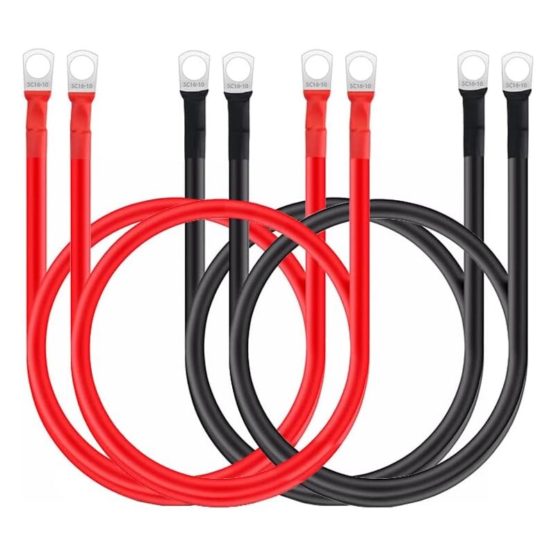Lntyq - 4Pcs Câble de Batterie 5WG 30cm 16mm² Câble de Chargeur Batterie de Voiture avec Bornes à Anneau Fil de Cuivre pour Motos,Solaires, Camping