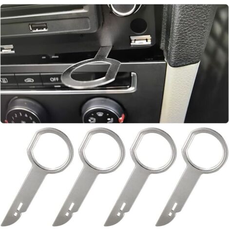 Lntyq 4pcs Outil de Déverrouillage D'autoradio, Acier Inoxydable Clef Extraction Autoradio, Clé Extraction Autoradio, Clés de Démontage D'extraction Autoradio Renforcé Compatible avec Volkswagen