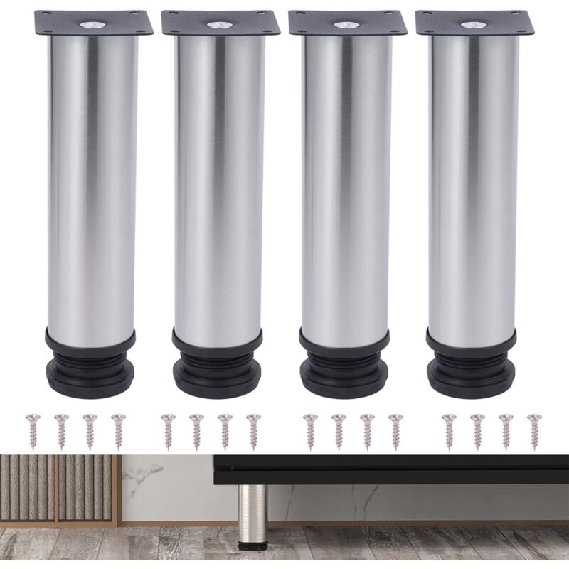 Lntyq - 4PCS Pieds de meubles réglables en acier inoxydable, argent, 18 cm, pieds de table en métal, pieds de meubles(18cm Hauteur,Argenté)