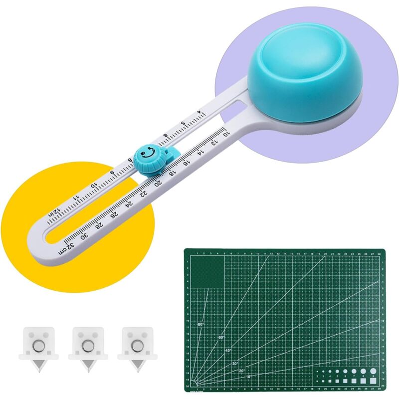 Lntyq - 5 pièces Cutter Circulaire Papier Costume, Coupeur de Cercle Avec Lames de Rechange et Tapis de Découpe A4, Cutter Rotatif Decoupe Papier,