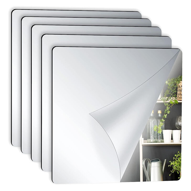 5 Pièces Miroir Mural Autocollant 20 x 20 cm, Feuilles de Miroir Flexibles Carreaux de Miroir Adhésifs pour Décoration Murale à Maison - Lntyq