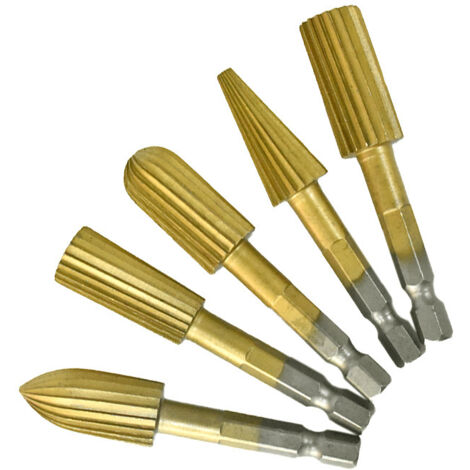 Lntyq 5-teiliges Rotations-Frässtift-Set, 1/4 Zoll Sechskantschaft, Hochgeschwindigkeitsstahl-Frässtift-Bits, Rotationsfeilen-Werkzeuge für Aluminium- und Eisen-Hardware