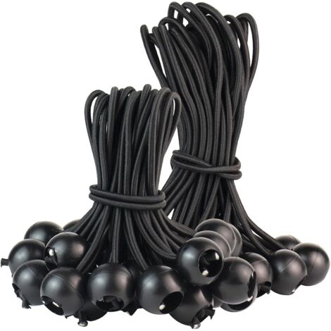 Lntyq 50 Stück 300 mm flexible Spanngurte, Bungee-Bälle, strapazierfähig für Banner, Planen, Camping, Zelte (schwarz)