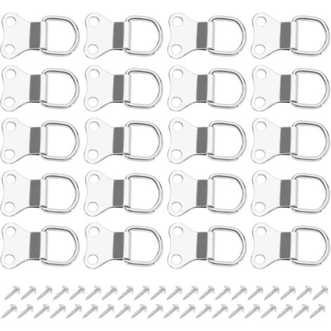 Lntyq 50 Stück Bilderrahmen-Aufhängerhaken mit D-Ring, Doppelloch, Bilderrahmen-Aufhänger mit Schrauben, Wandhalterung zum Aufhängen von Bildern, plattiert, 3,5 x 2,2 cm, silber
