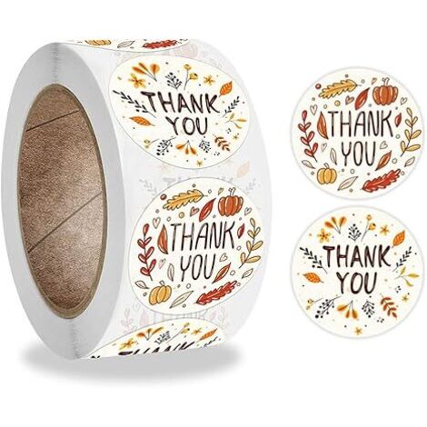 Lntyq 500 Stück Thanksgiving-Dekorationsaufkleber für Kinder, 2,5 cm, rund, Kraftpapier, Herbstblatt, Dankesaufkleber, bunte Kürbis-Aufkleber, selbstklebende Etiketten-Designs für Thanksgiving-Partys,