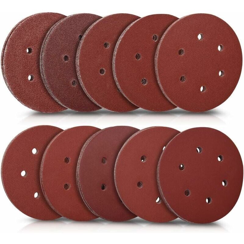 Lntyq - 50x disque abrasif rond - Papier de verre ponceuse - Feuilles abrasives collantes crochet et scratch - Grain de 40 à 400 - Diamètre 150 mm
