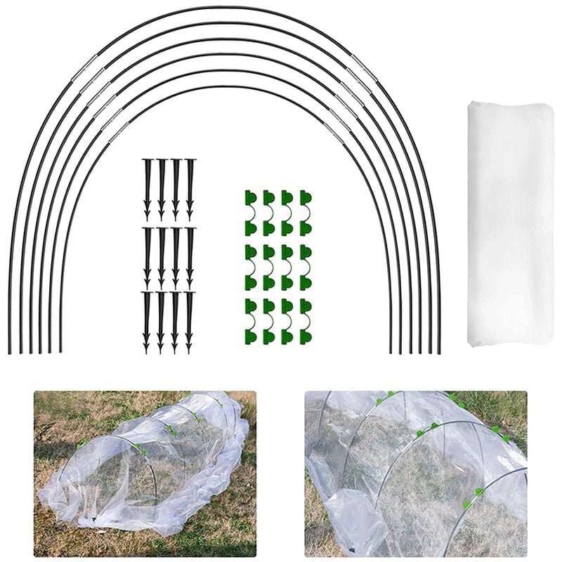 Lntyq - 55 Pièces Arceau pour Serre Tunnel, Support d'arceaux de Jardin Ajustable en Fibre de Verre antirouille, Kit De Maison De Cerceau De Jardin,
