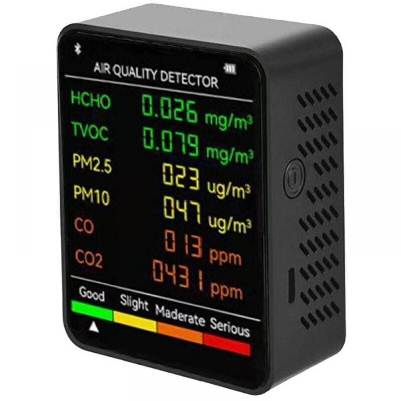 Lntyq 6 en 1 PM2,5 PM10 HCHO TVOC CO CO2 Moniteur multifonctionnel de qualité de l'air CO Dioxyde de carbone Formaldéhyde Écran LCD Grand écran
