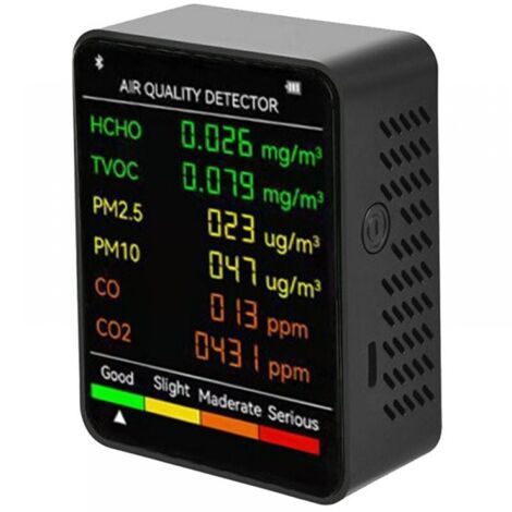 Lntyq 6 in 1 PM2,5 PM10 HCHO TVOC CO CO2 Multifunktionaler Luftqualitätsmonitor CO Kohlendioxid Formaldehyd LCD-Display Großer Bildschirm Tragbarer Luftqualitätstester für Zuhause, Büro, Hotel, Büro