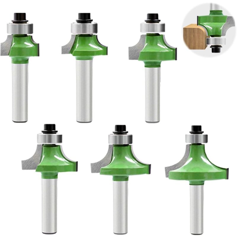 Lntyq 6 Pcs Fraise Defonceuse 8 mm, Fraise Quart de Rond Avec Tige de 8 mm, Fraise a Surfacer Avec Roulement, Fraise bois Pour le Travail du Bois