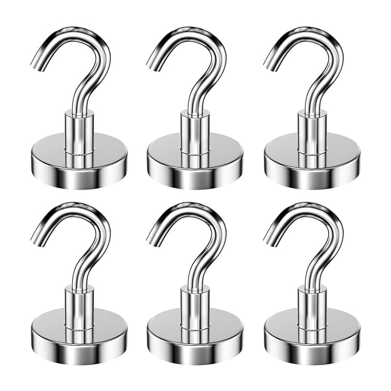 Lntyq - 6 pièces 32 mm crochet aimanté force d'attraction de 34KG, aimant magnetique crochets puissants détachables, néodyme Crochets magnétiques