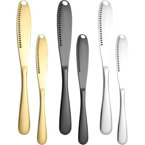 Lntyq 6-teiliges Buttermesser, 3-in-1-Butterschneider, Butterverteiler mit gezackten und gekratzten Löchern, für Butter, Marmelade, Käse usw