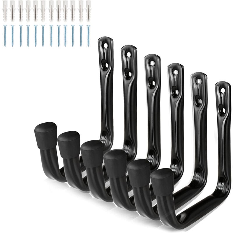 Image of Lntyq 6er-Pack robuste J-Haken zur Garagenaufbewahrung, Wandhalterung aus Stahl (11,5 cm x 9 cm)