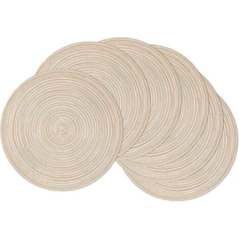 Lntyq 6er-Set, rund, waschbar, beige, Tischsets, geflochtene Tischsets aus Baumwolle, hitzebeständig, rutschfest, für Hochzeitsfeiern (38 x 38 cm)