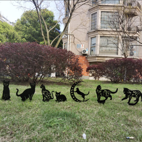 Lntyq 7er-Set Katzenstatuen, Gartendekoration, Katzenfigur, Dekor für den Hof, realistische Tiersilhouette, Katzenhofkunst