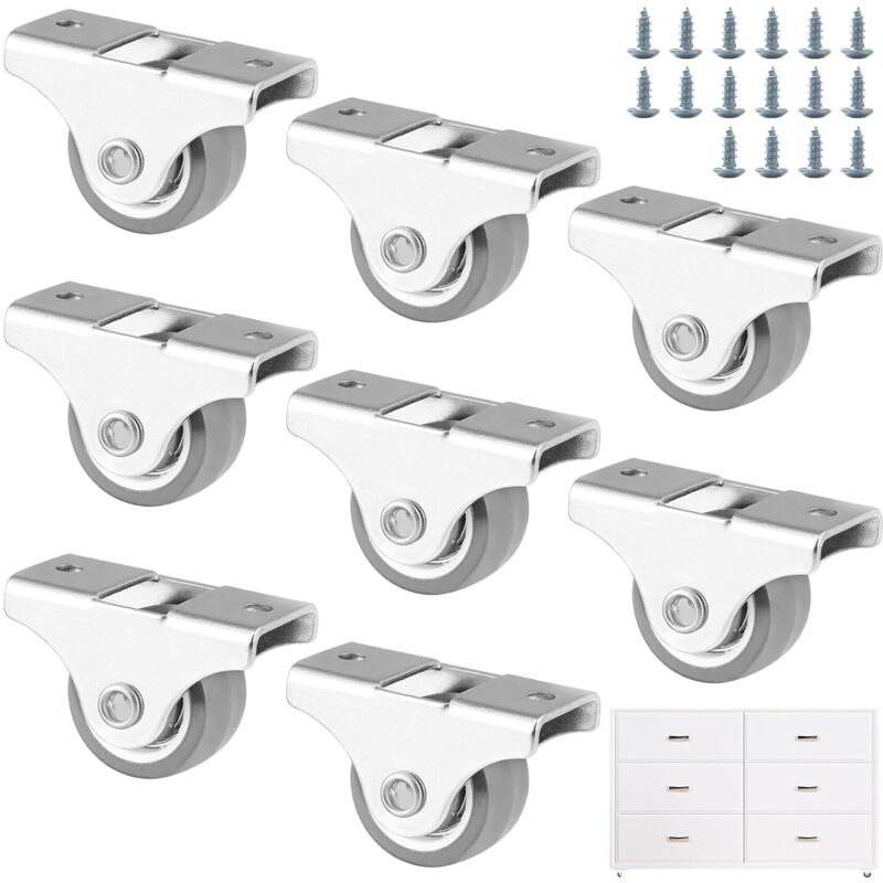 Lntyq - 8 Pièces Roulette Fixes pour Meubles, Petite Roulette 25mm Meuble Caoutchouc Roulettes avec Vis, Mini Roulettes pour Meubles, Appareils