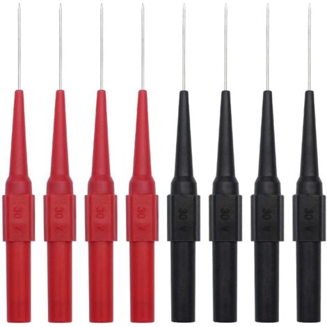 Lntyq 8-teiliges Multimeter-Prüfspitzenset mit 0,7 x 20 mm Edelstahl-Spitzen-Isolationsdurchdringungsnadeln für Multimeter, Labore, Elektriker und Fachleute – Schwarz und Rot