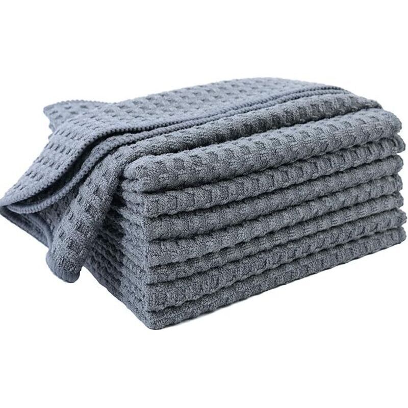 8 torchons de Cuisine en Microfibres Ultra Premium - Main/Vaisselle - Tissu alvéolé (Gris, 30x30 cm) - Lntyq