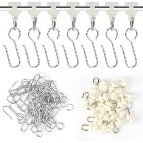 Lntyq 80-teiliges Set Gardinenhaken, Gardinenschienenhaken für Gardinengleiter, Vorhangschienen für Fenster, Türen und Duschen, Weiß, Universal