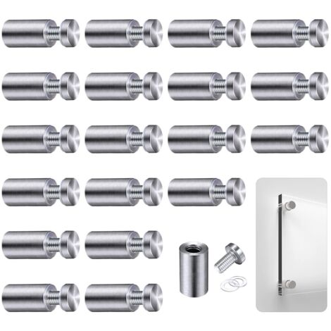 Lntyq Abstandshalter, 20 Stück Abstandsschrauben, Abstandsbolzen für Glaswerbungsachsen, Fixierung von Glasabstandshaltern für Werbung, für Plaketten und Schilderdisplays, 12 x 25 mm (Silber)