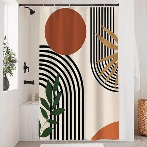 Lntyq Abstrakter Duschvorhang, Duschvorhang Terrakotta, geometrische schwarze Linien, moderner minimalistischer Badevorhang, schimmelresistent, wasserdicht, waschbar, Badevorhang aus Polyestergewebe, 