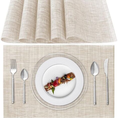 Lntyq Abwaschbare Tischsets, 6er-Set, Tischsets aus PVC-Kunststoff, hitzebeständig, rutschfest, für den Esstisch in der Küche (Beige)