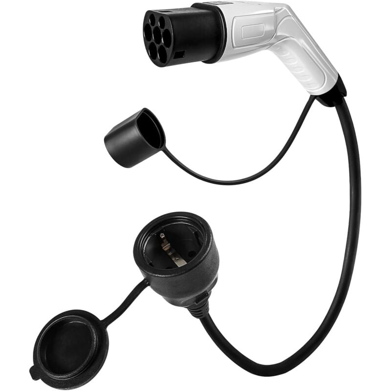Lntyq Adaptador tipo 2 a Schuko - Toma de carga eléctrica para coche - 16 A, 3,5 kW, 0,5 m, 230 V - Para vehículos eléctricos, patinetes eléctricos,