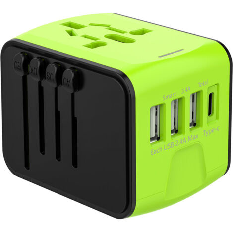 Lntyq Adaptateur Voyage Universel International avec 3 USB et 1 Type C, 1500W, Prise France vers USA Canada UK EU Australie Chine Japon