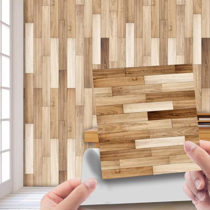 Lntyq Adhésive Décorative à Carreaux pour Salle de Bains et Cuisine Stickers Carrelage, 20 Pièces Divers Motifs de Grain de Bois imperméables
