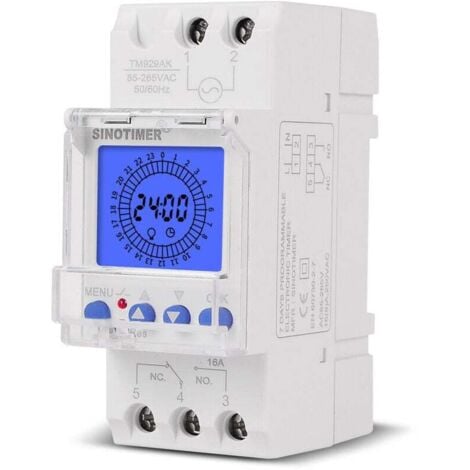 Lntyq Affichage LCD numérique 24 heures Horloge électronique 85-265 V Heures sur rail DIN Commutateur de minuterie analogique intelligent programmable avec intervalle de 15 minutes (16 A)